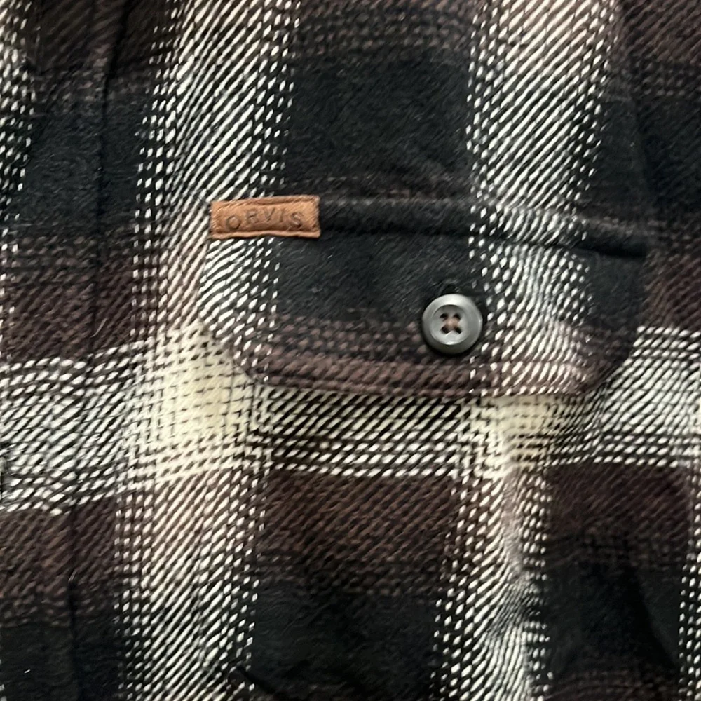 Orvis brown and black plaid heavy cotton shocker jacket size large tall